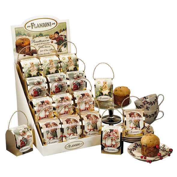Small panettone with chocolate chips in a placeholder tin 80gr Flamigni