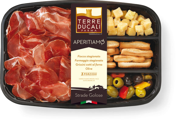 Apéro mit Rohschinken, Käse, Grissini und Gemüse 150gr Terre Ducali