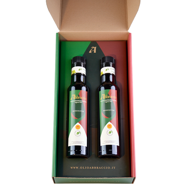 Natives Olivenöl EVO Extra DOP Seggiano Abbraccio - 2 Flaschen 250ml Verpackung - GOURMORI                             